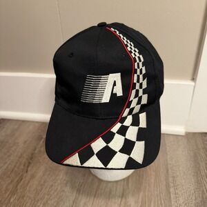 Vintage Nissun Racing Snapback Hat Black Checkered Flag Embroidered Logo Cap